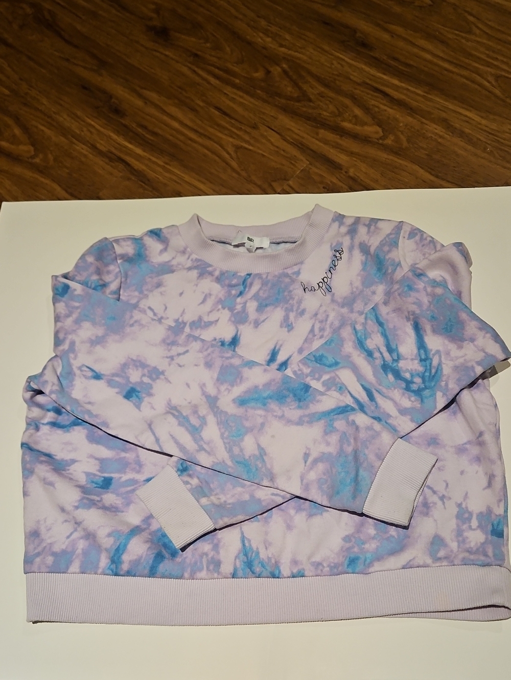 BP Nordstrom Embroidered Happiness Lavender and Blue Tie-Dye Crewneck Sweatshirt